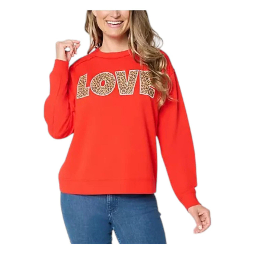 Studio Park x Amy Stran Women's Raw Edge Graphic Sweatshirt Red - Regular